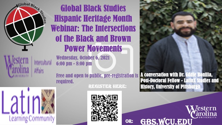 drblkhistory's tweet photo. GBS Hispanic Heritage Month Webinar: The Intersections of the Black and Brown Power Movements 
Wednesday, October 6, 2021 
6:00 pm - 8:00 pm
Free and open to public, pre-registration is required.
https://t.co/1aA60iyuuw https://t.co/JaGG58O9aj