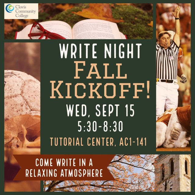 ClovisCollege's tweet image. All students welcome, join us tonight. #clovis #cloviscommunitycollege #tutorialcenter #writing #writenight