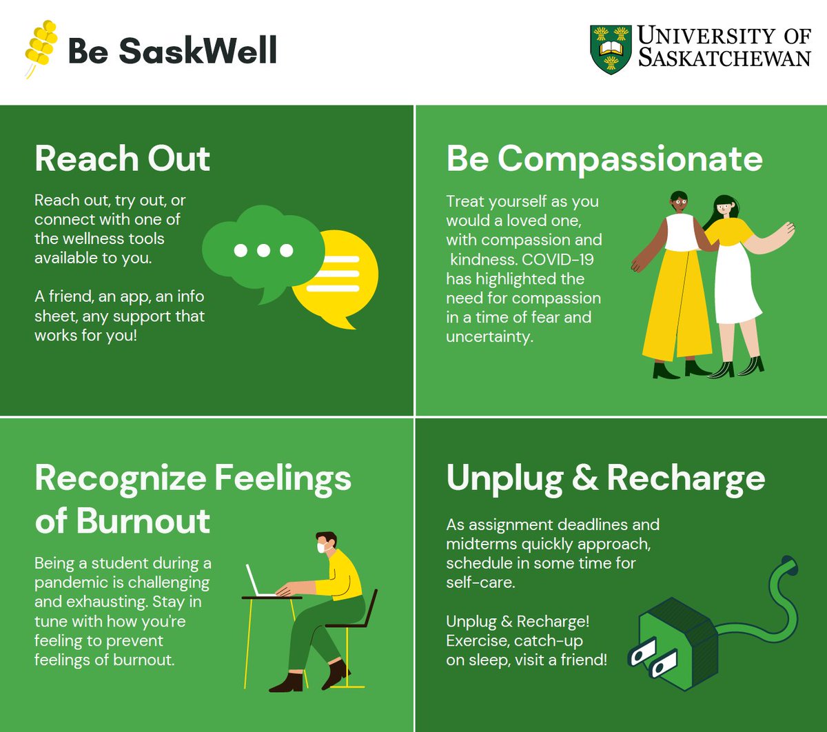 Coping with #COVID19, while navigating the challenges and stressors of school, heavily weighs on the mental health and well-being of students. Here are a few wellness tips to remember as the school year progresses. #StudentMentalHealth #MentalHealthMatters #BeSaskWell