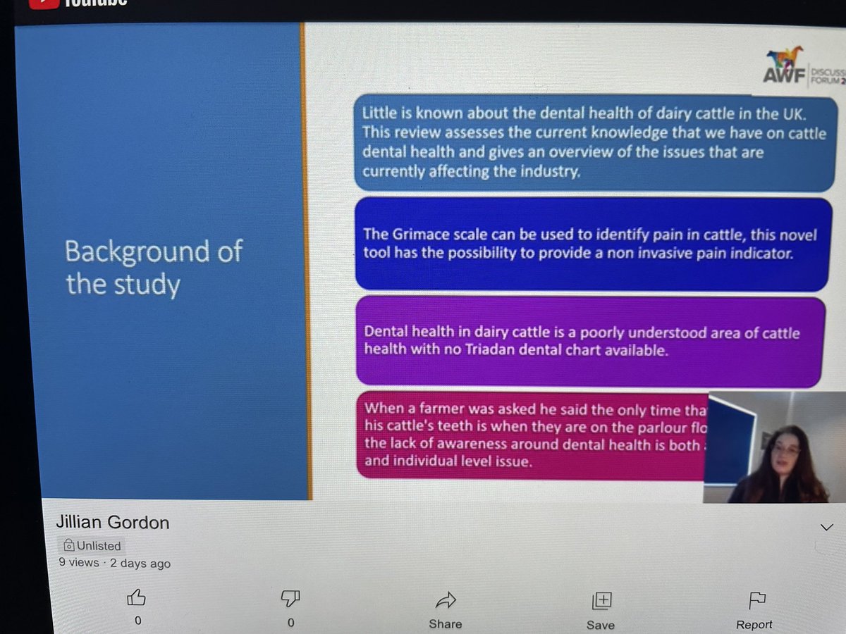 Excellent student research presentation <a href="/jillian_gordon7/">jillian gordon</a> on dental problems in dairy cattle <a href="/AWF_VETS/">AWF</a> . We know so little about them compared to horses (and sheep) Grimace scale useful but not specific for cause of pain. #AWFDebate