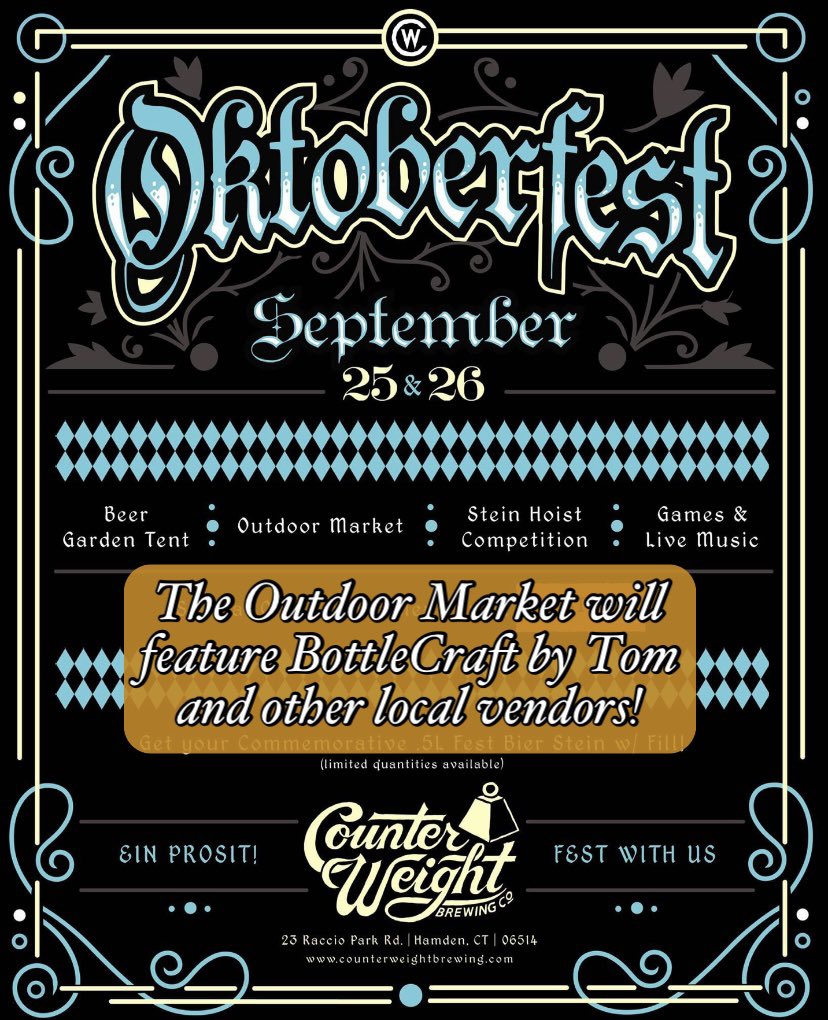 Come by Counterweight in Hamden,CT on Sept 25th &amp; 26th for Oktoberfest! BottleCraft by Tom will be selling Bottle Lamps at the Outdoor Market. There will also be a beer garden! 🍺 🍻 The holidays are coming up and bottle lamps make perfect gifts! 🍂🎁🍁#shoplocal #ctsmallbusiness