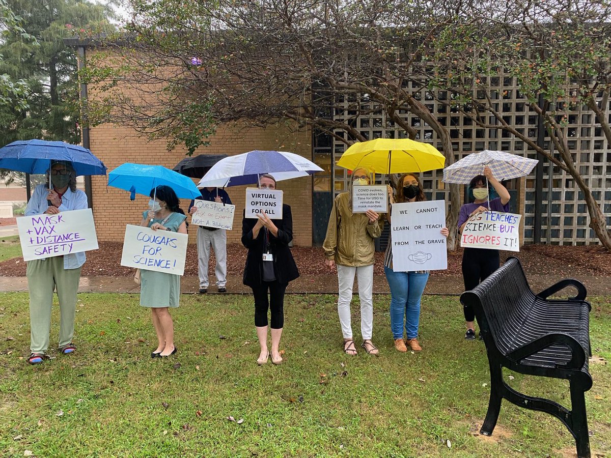 AAUPatCSU's tweet photo. The badasses came out in the rain today for safer working, teaching, and learning conditions. Thank you! https://t.co/t61Fh6Zh8P