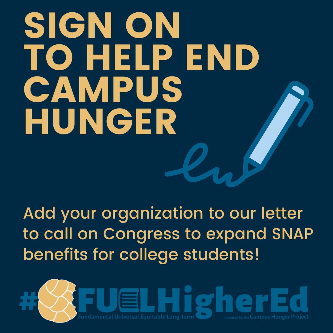 50 organizations have joined our call to action to #FUELHigherEd. As students head back to school during #HungerActionMonth, 1 in 3 don't know where their next meal is coming from. We need to expand SNAP for students now. Sign on below by 9/19 #RealCollege