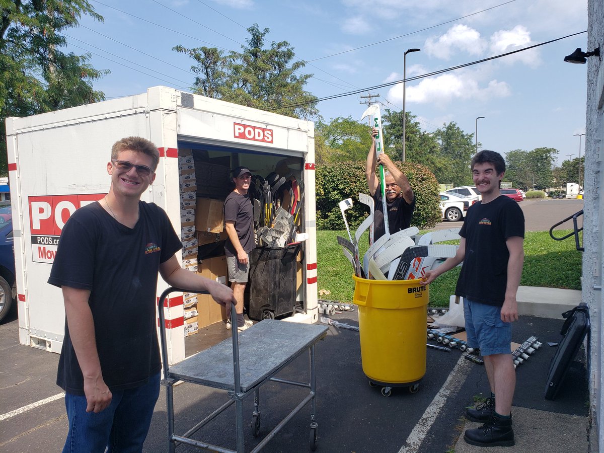 AbleWorkforce's tweet photo. Getting ready for a big announcement next week. We will be adding new job opportunities for IDD adults in our community.  Hint: Shawn and Darryl are assisting Brian and Ian unloading a truck of broken hockey 🏒 sticks. https://t.co/JeZELi4SF8