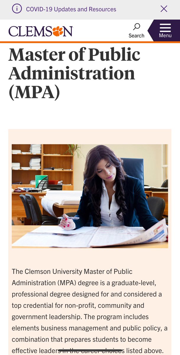 MPA_Clemson's tweet photo. The Clemson Master of Public Administration program’s website just got a sleek new overhaul! Check it out at: https://t.co/30HmQyHbMA https://t.co/UcZUZc1Zyi