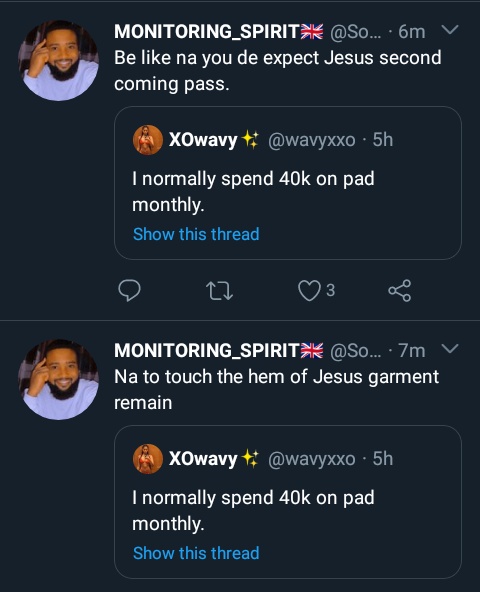 UTDblazee's tweet photo. @wavyxxo 1 tweet, 4 quoted replies 😭
He dey find banger tweet https://t.co/lkdCQoCk6y