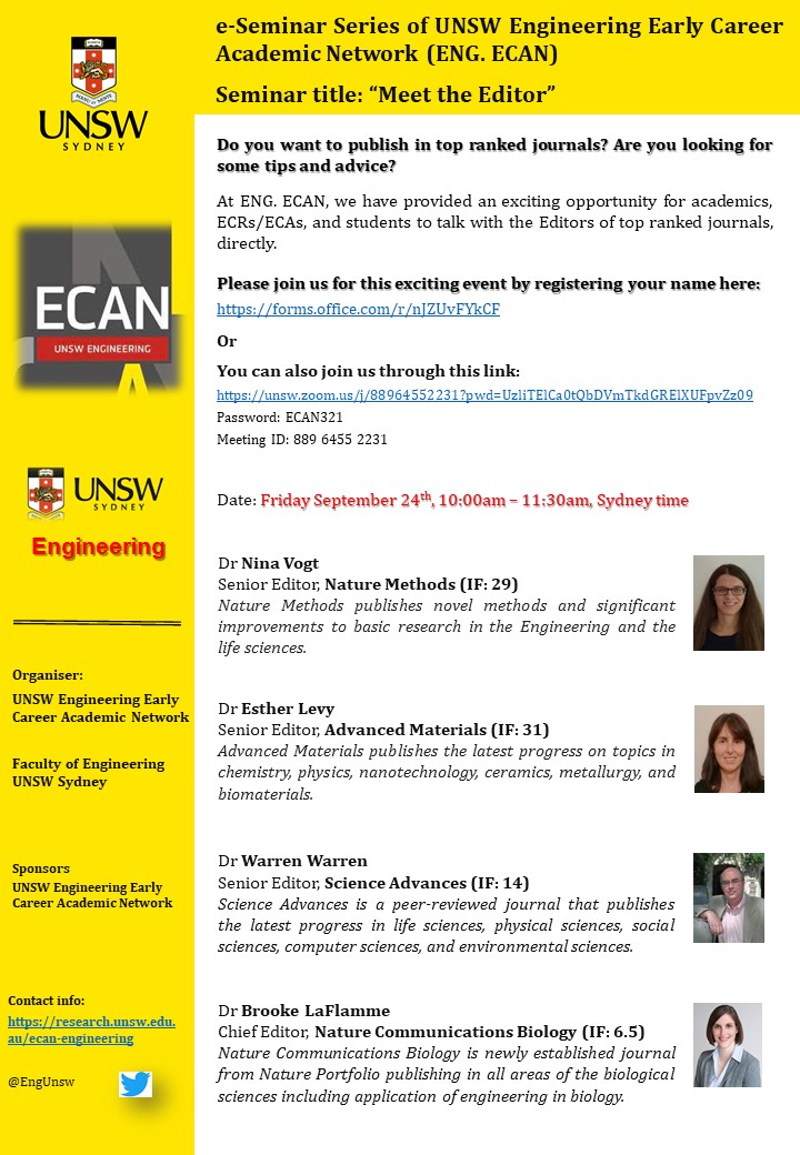 Hamid Rokny (@hamidrokny) on Twitter photo Do you want to publish in top ranked journals? Are you looking for some tips and advice?
Please join us for an exciting event hosted by <a href="/EngUnsw/">UNSW Eng. ECAN</a> to talk with Chief/Senior Editor of <a href="/naturemethods/">Nature Methods</a> @Advanced Materials <a href="/ScienceAdvances/">Science Advances</a> <a href="/Nature/">nature</a> Communications Biology
<a href="/UNSW/">UNSW</a> Do you want to publish in top ranked journals? Are you looking for some tips and advice?
Please join us for an exciting event hosted by <a href="/EngUnsw/">UNSW Eng. ECAN</a> to talk with Chief/Senior Editor of <a href="/naturemethods/">Nature Methods</a> @Advanced Materials <a href="/ScienceAdvances/">Science Advances</a> <a href="/Nature/">nature</a> Communications Biology
<a href="/UNSW/">UNSW</a>