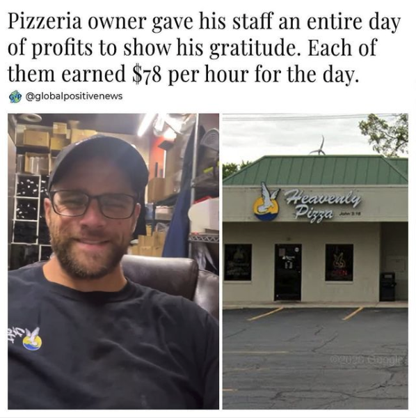 The pizzeria usually has around 90 orders on Mondays, but on July 5, they got 220 orders, making a total of $6,300 in sales and $1,200 in tips. Averaging about $78 per employee per hour. Via 📷 globalpositivenews #positivenews #givingback #brainsharper