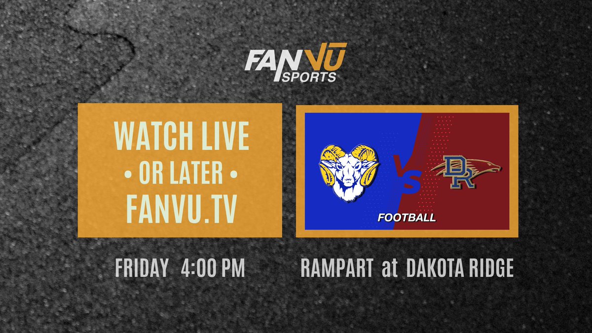 Get yourself a better Vū 👀
RAMPART at DAKOTA RIDGE 🏈
Live at 4:00 pm this Friday on fanvu.tv - or unlimited replays later. #colorado #preps #sports #hsfootball