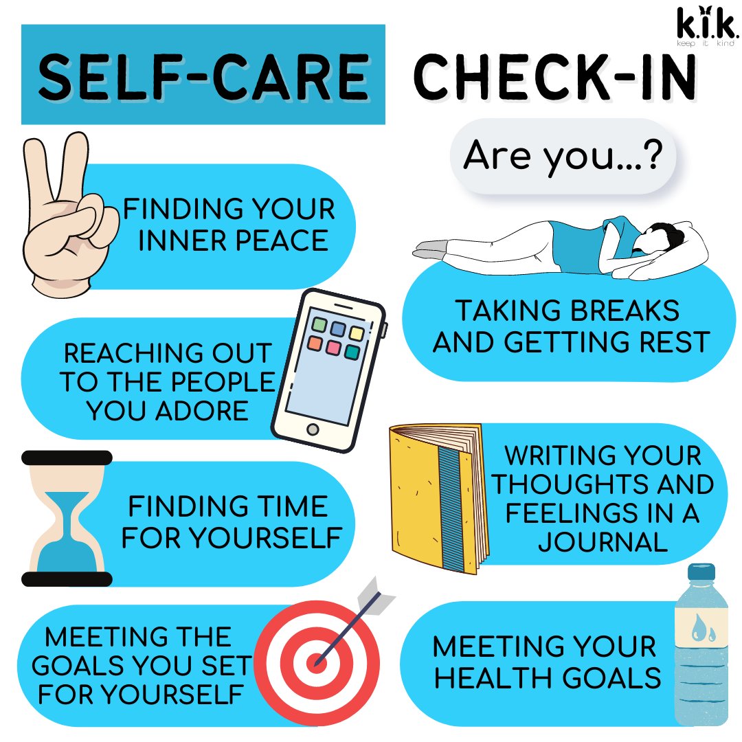 kik_keepitkind's tweet photo. Check-in! Are you taking care of yourself?

#keepitkind #kindness #selfcare #selfcaretips #antibullying #antibullyingawareness #bekind #kindess #kindnessmatters #youmatter https://t.co/rNzY66d1S7