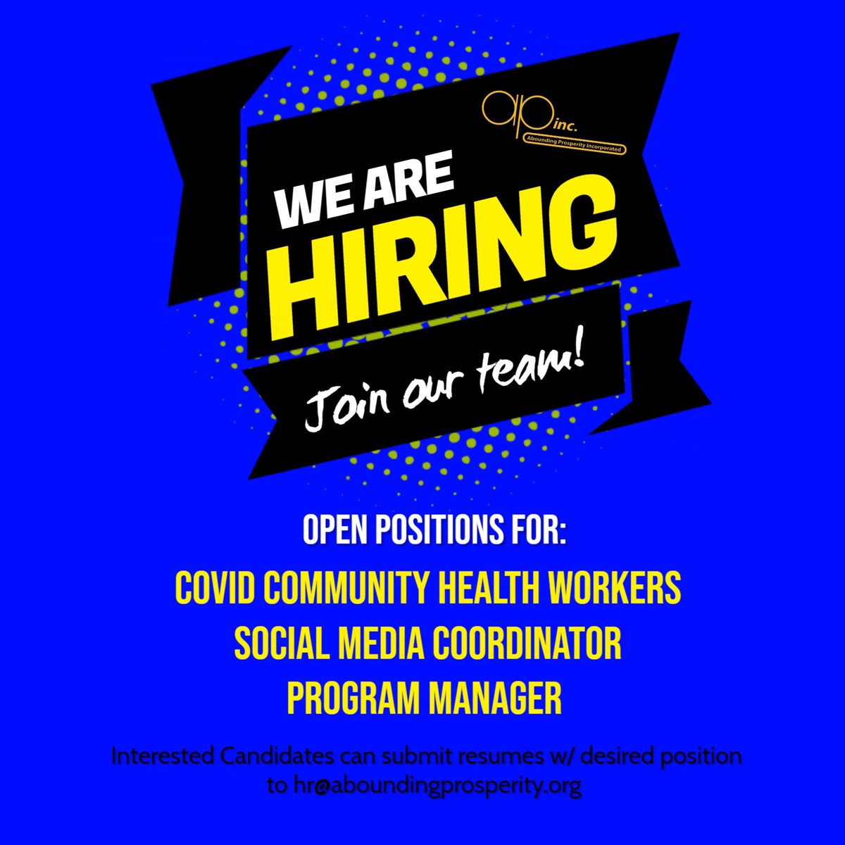 Job Alert!! We’re hiring for multiple positions. If you’re interested in becoming a part of the team send in your resume.
