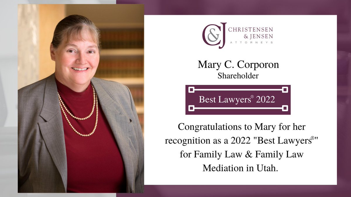 ChrisJenLaw's tweet photo. Eight C&amp;J attorneys are recognized as 2022 "Best Lawyers®" in Utah and half of them are women! Take a moment to congratulate Mary Corporon for her efforts in Family Law &amp; Family Law Mediation. #bestlawyers #utah #litigation https://t.co/PfSVMaf3hB https://t.co/UxtWEoQKb5