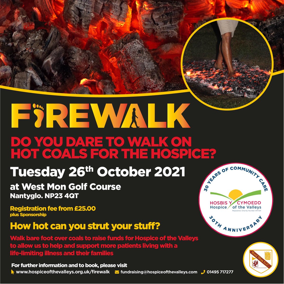 ❤️The HOSPICE is feeling all HOT UNDER FOOT👞🔥
Dare to walk on hot coals for the Hospice?
🚶Fancy a walking challenge with a difference, then look no further.
❤️Join the Hospice Team of Firewalkers 
Information and sign up 👇
buff.ly/2QjxUAd
