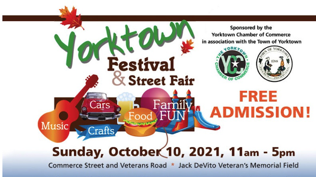 Yorktown Street Festival is October 10th, 2021 <a href="/InfoYorktown/">Yorktown Chamber</a> bit.ly/3lpCLPH