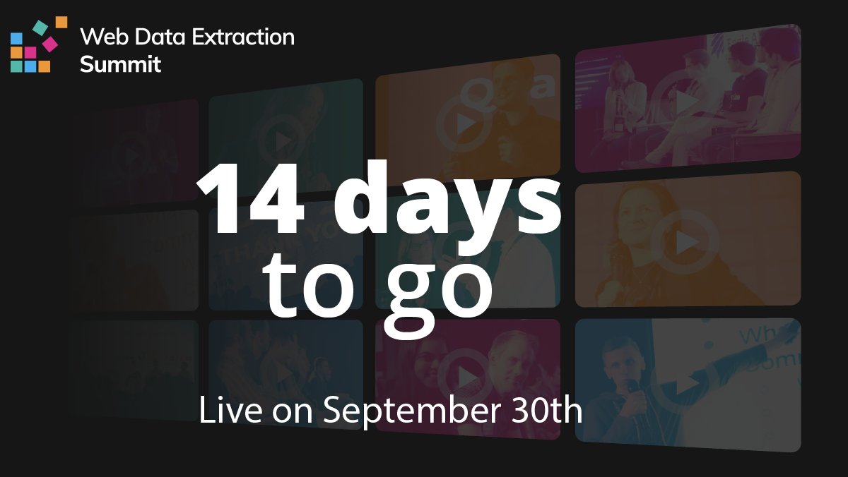 zytedata's tweet image. 14 days to go for @ExtractSummit 2021!
Extract Summit is a great opportunity to meet like-minded web data enthusiasts and learn from the experts. Make sure you save your seats! hubs.li/H0XnsHl0
#ExtractSummit2021 #webdata #webscraping #dataextraction #virtualevent