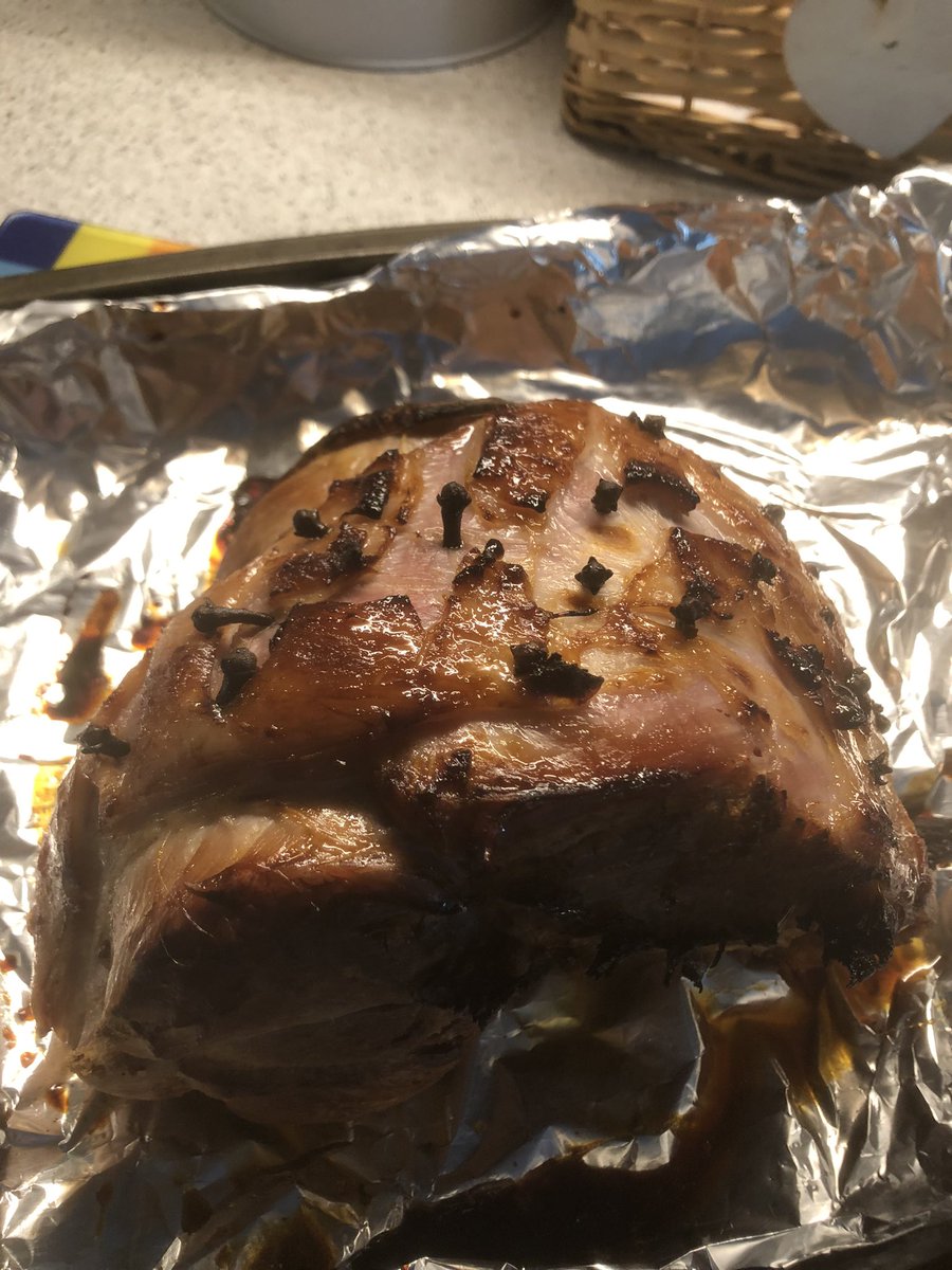 Just about to devour unsmoked gammon with a honey and mustard glaze, cloves too of course. #coombefarmorganic