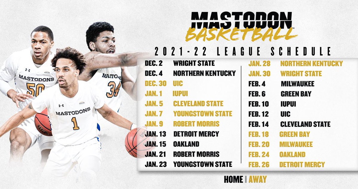 Mastodon Men’s Basketball Horizon League Schedule Released 📜 bit.ly/3nBwWBp Full schedule: bit.ly/2I5041x #HLMBB #FeelTheRumble