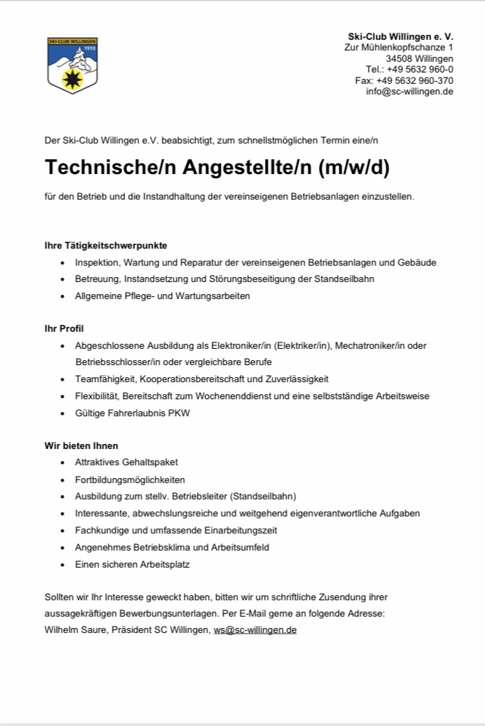❗️Ski-Club Willingen e.V. sucht Technische/n Angestellte/n (m/w/d) ❗️ 

Alle Infos und die komplette Stellenausschreibung findet ihr hier 👇🏻 

➡️➡️➡️ t1p.de/4a4s

#skiclubwillingen #WillingenistKult #stellenausschreibung #jobangebot