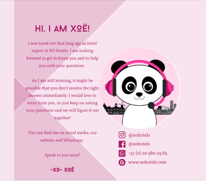 Xoë is nog maar een paar maanden in dienst bij XO Hotels en nu al onmisbaar. Moeiteloos beantwoord ze dagelijks zo'n 50 berichten in 6 talen. En dat zelfstandig én 24/7!
#customersupport #customerservice #hotellife #hoteliers #chatbot #xohotels #xoisthewaytogo