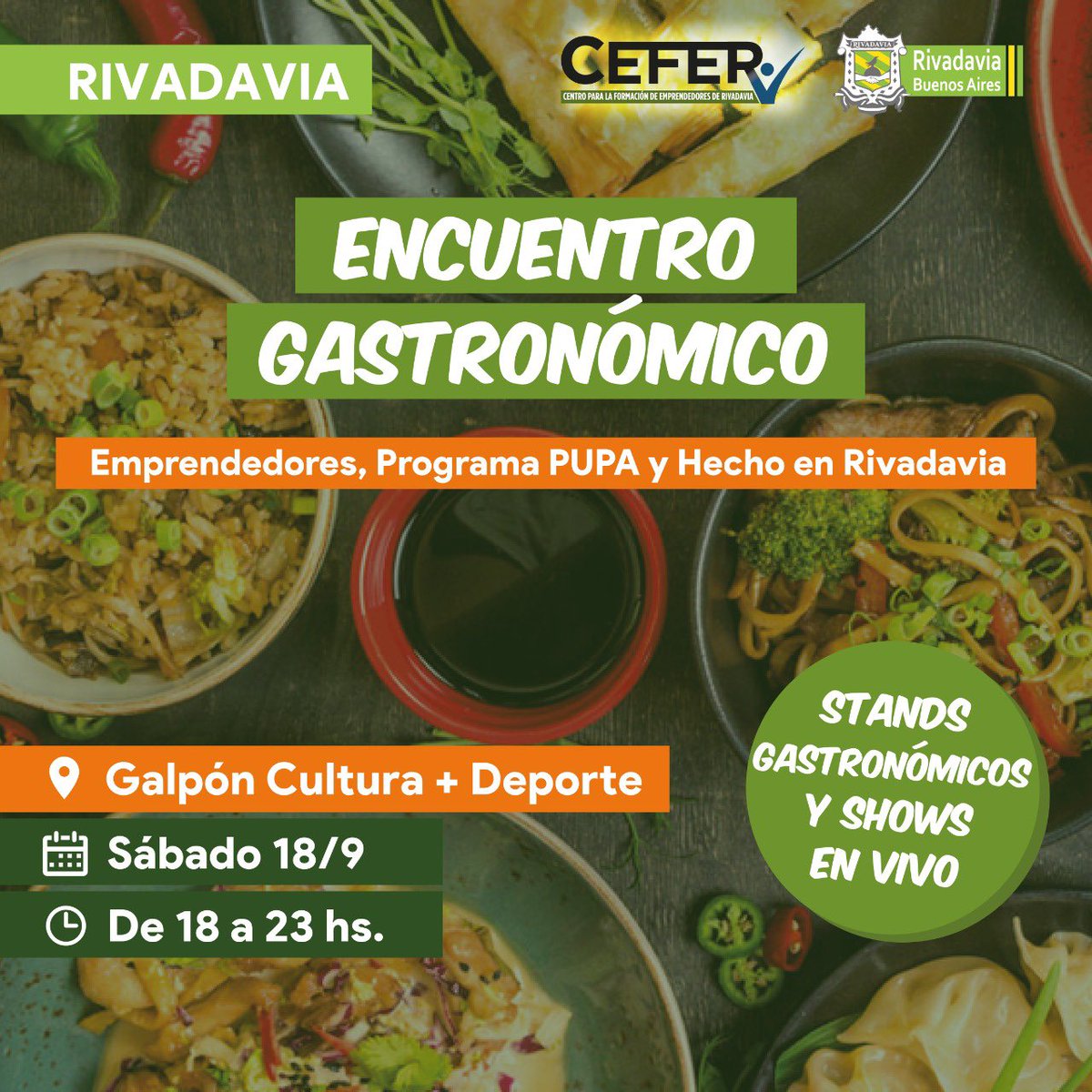 CEFERRivadavia's tweet photo. Trabajando en equipo con @Munirivadavia1 para ultimar detalles del ENCUENTRO GASTRONÓMICO: Una gran oportunidad para emprendedores del #PROGRAMAPUPA de mostrar sus productos #HECHOSENRIVADAVIA
#RivadaviaEmprende
📆 Sábado 18/9
⏰ De 18 a 23hs.
📍 Galpón Cultura + Deportes https://t.co/D0VY3MLPI3