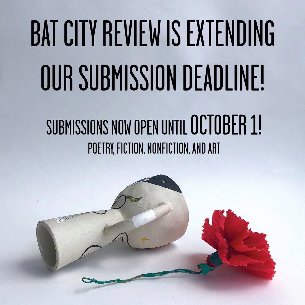 We’re extending our submission deadline until October 1st! Send us your poetry, fiction, nonfiction, and visual art!