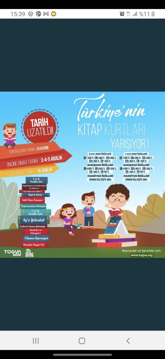 formlar.tugva.org/KitapKurduYari…  kitap kurdu yarışmamıza ortaokul öğrencilerimizi bekliyoruz ☺️ 7 bin TL ye kadar ödül var ☺️☺️