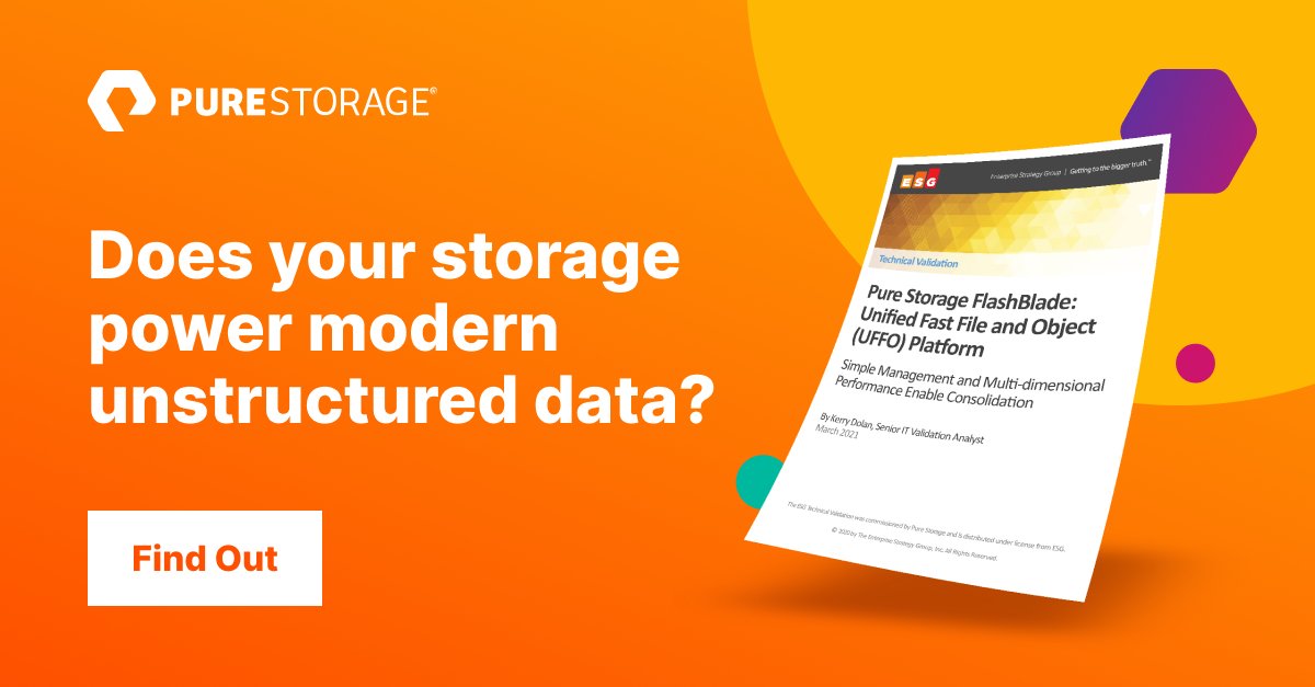 PureStorage's tweet image. See why #EnterpriseStrategyGroup validates PureStorage FlashBlade as the industry’s leading unified fast file and object storage platform. purefla.sh/2WhosB5

#EnterpriseStorage #ModernData