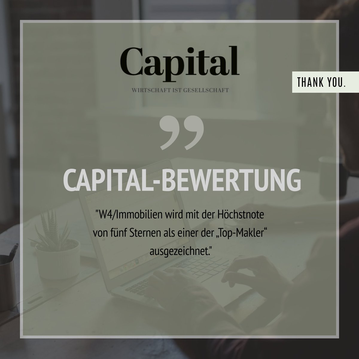 Bereits 2020 wurde unser Unternehmen mit 5/5 Sternen im Wirtschaftsmagazin Capital ausgezeichnet. 

Auch dieses Jahr fällt W4 Immobilien unter die Top-Makler im Raum Karlsruhe.