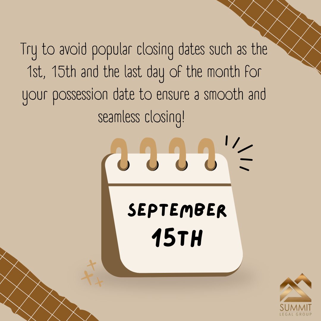 The closing date is the most important event in your real estate transaction. Pick a random day like the 7th of the month or a Tuesday. With fewer closings happening on those days, the banks are not as busy, funds are transferred and your closing will be smooth and seamless.