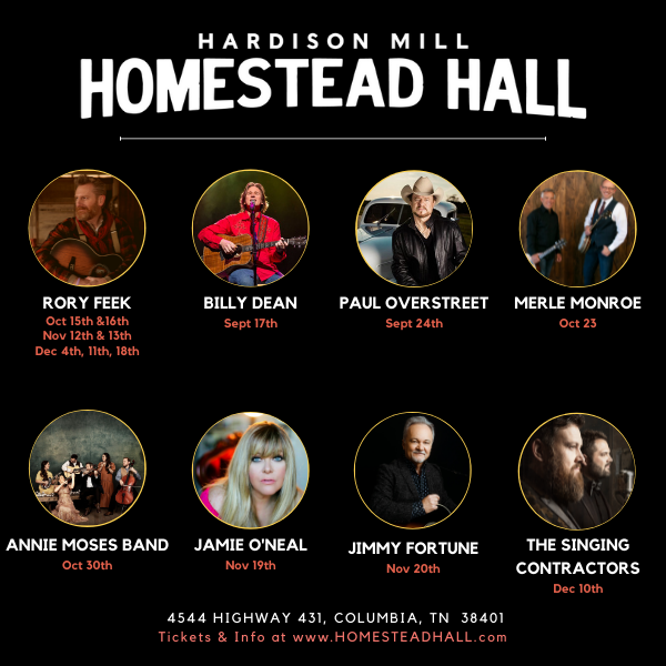 joeyandrory's tweet image. UPCOMING SHOWS at HOMESTEAD HALL:
9/17: Billy Dean
9/24: Paul Overstreet
Oct 15/16 | Nov 12/13 | Dec 4/11/18: Rory Feek
10/25: Merle Monroe
10/30: Annie Moses Band
11/19: Jamie O’Neal
11/20: Jimmy Fortune
11/10: The Singing Contractors
roryfeek.com/upcoming-shows