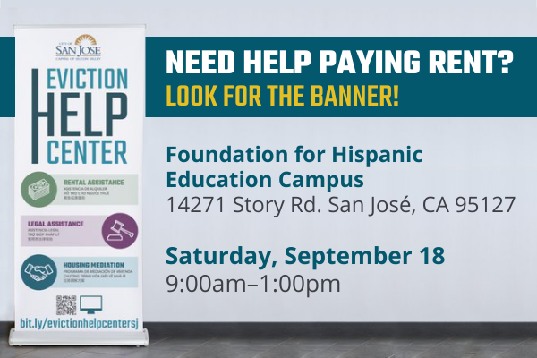 sjcityhousing's tweet photo. Eviction Help Center staff will also be at the Foundation for Hispanic Education Campus on Saturday from 9am - 1pm to help with rental assistance. https://t.co/K7tb9oLidN