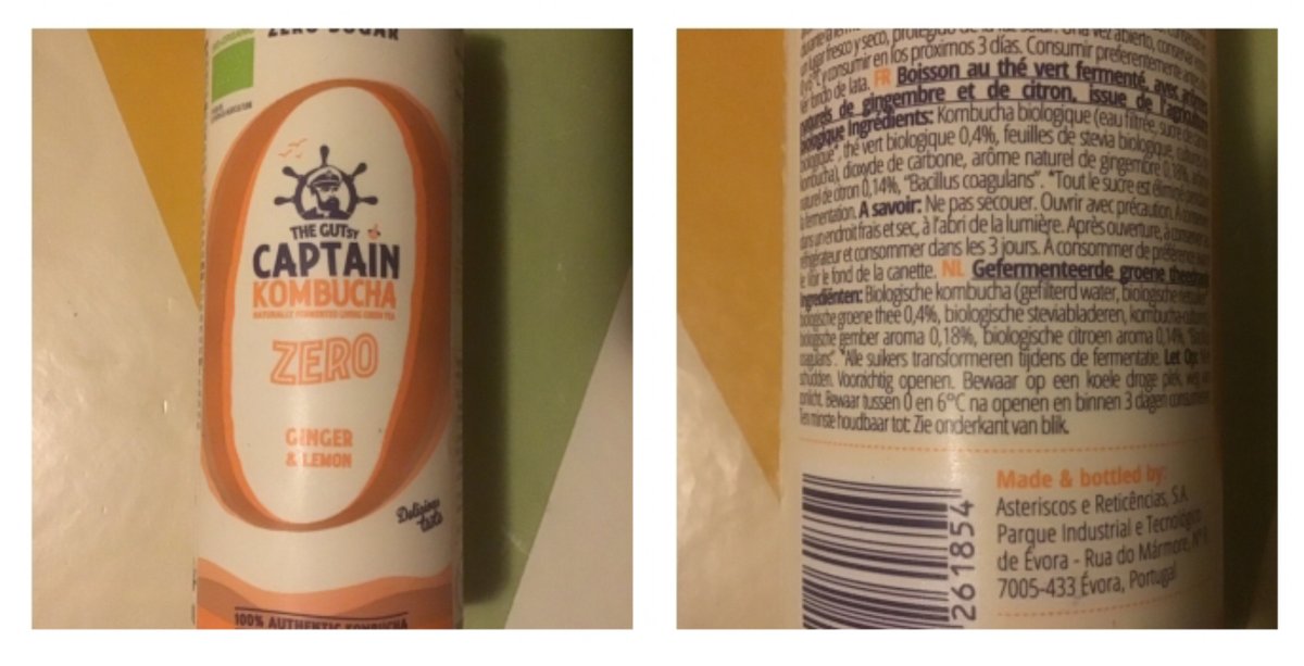 Kombucha gember-citroen met 0,18% gemberaroma en 0,14% citroenaroma #eerlijkeverpakkingen <a href="/NL_Wetenschap/">@NL_Wetenschap</a>