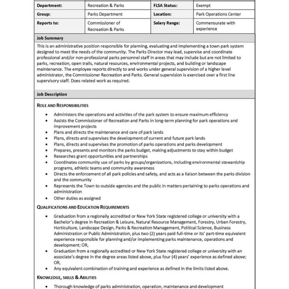 ForPerinton's tweet photo. We are looking for a new Parks Director in Perinton. This person will play a huge role in continuing our tradition of excellent parks and guiding their development in the future. Do you know someone who would be an asset to our community as Parks Director? Details below 👇🏼 https://t.co/1JSnLBc4Dg