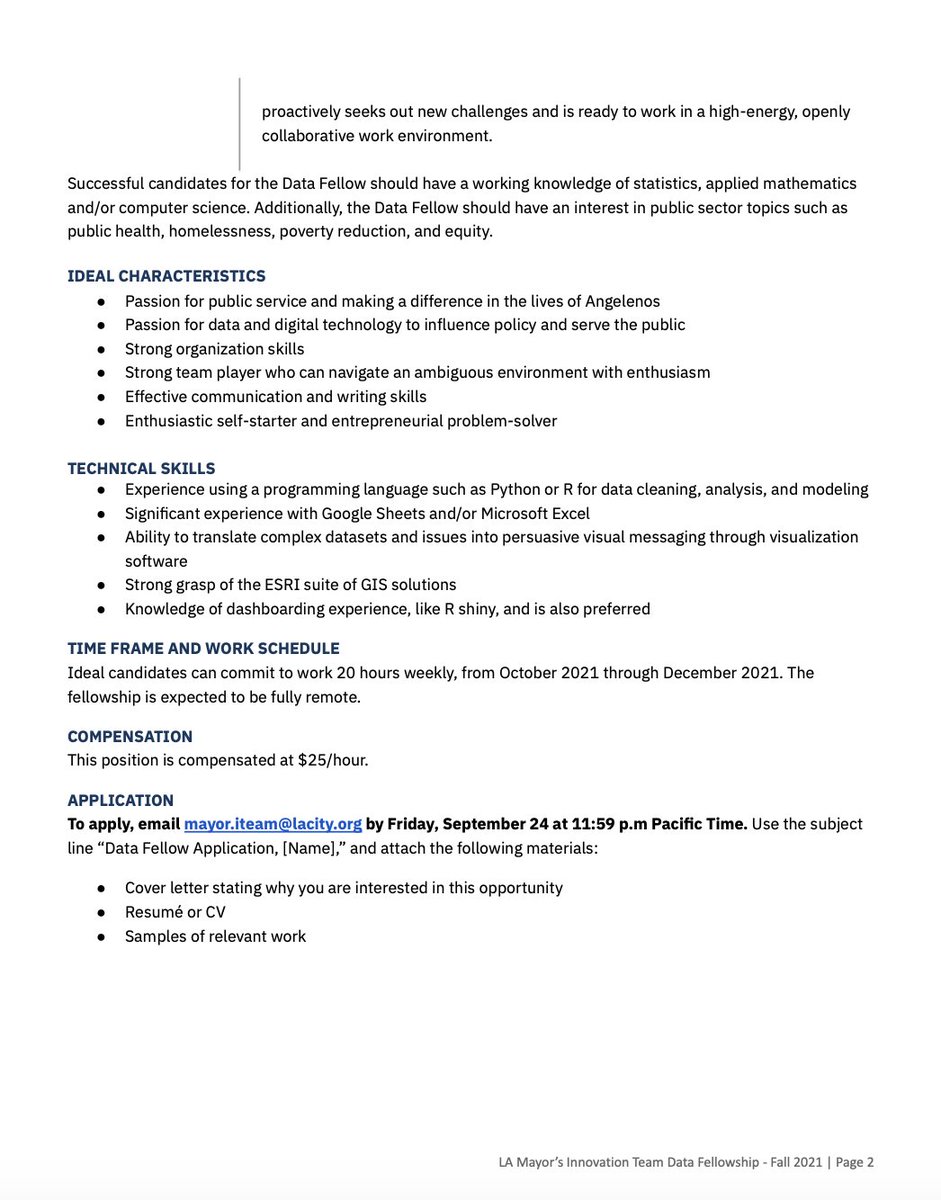 I’m looking for a #datafellow to join my team at the City of LA. Open to anyone with #rstats and/or #python skills! Happy to answer any questions you have, and please share with anyone who you think might be interested. losangelesinnovates.com/careers #datascience