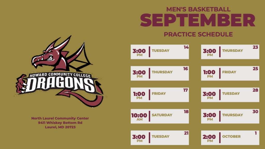 HowardCCHoops's tweet photo. Coaches come check out the Dragons this fall. We will be going every Tuesday, Thursday and Friday in September. Contact us if you plan to come by. #ReturnoftheDragons🐉🔥🏀 https://t.co/D2ylaH37hi