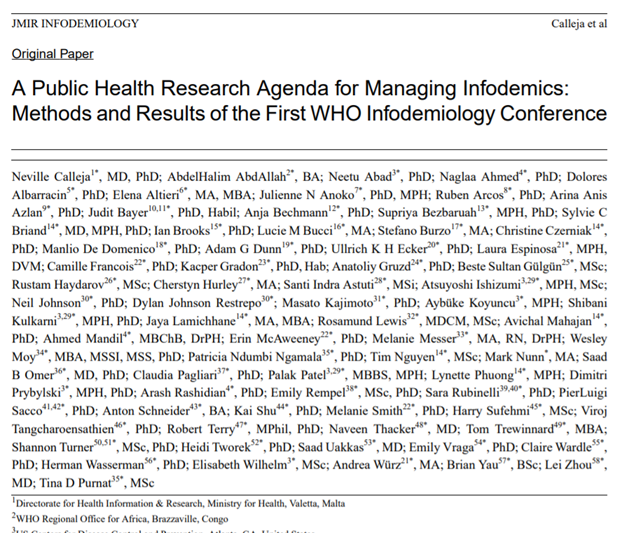 A great collaborative effort by 56 co-authors from 71 institutions to advance our knowledge #researchagenda of the #infodemic infodemiology.jmir.org/2021/1/e30979