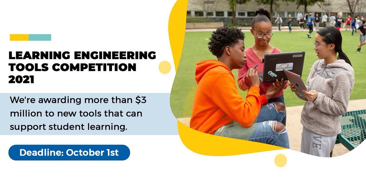 The 2021 Tools Competition has begun! This year’s focus areas are accelerating learning in literacy and math, improving K-12 assessment, refining adult education, and developing new research tools. Learn how to submit your idea here: bit.ly/2Ugr8kn #edtech