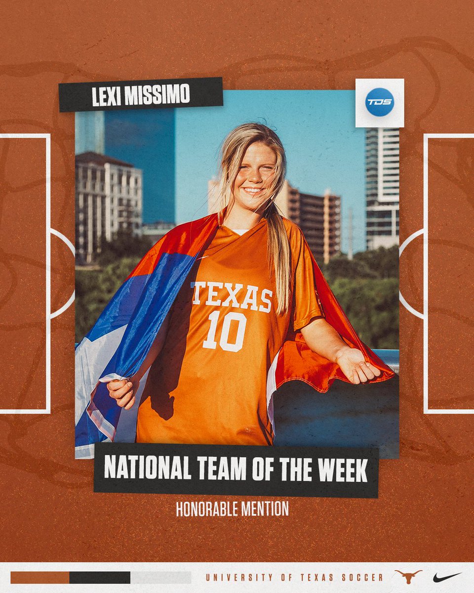 TexasSoccer's tweet photo. NATIONAL HONORS for @MissimoLexi as Top Drawer Soccer lists our freshman midfielder as an honorable mention choice for its "Team of the Week!" 🤘 https://t.co/kZwiGCDgL2