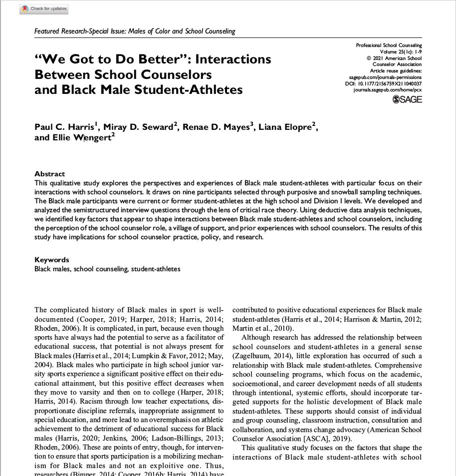 MiraySeward's tweet photo. So excited to have this new co-authored piece out!

“We Got to Do Better”: Interactions Between School Counselors and Black Male Student-Athletes

Please read it, cite it, &amp; share it! 

#BlackAthlete

@paulharris917 @DrRDMayes @lana_uwanna @EllieWengert    https://t.co/0lfF45NXWf https://t.co/O8TiWszdh2