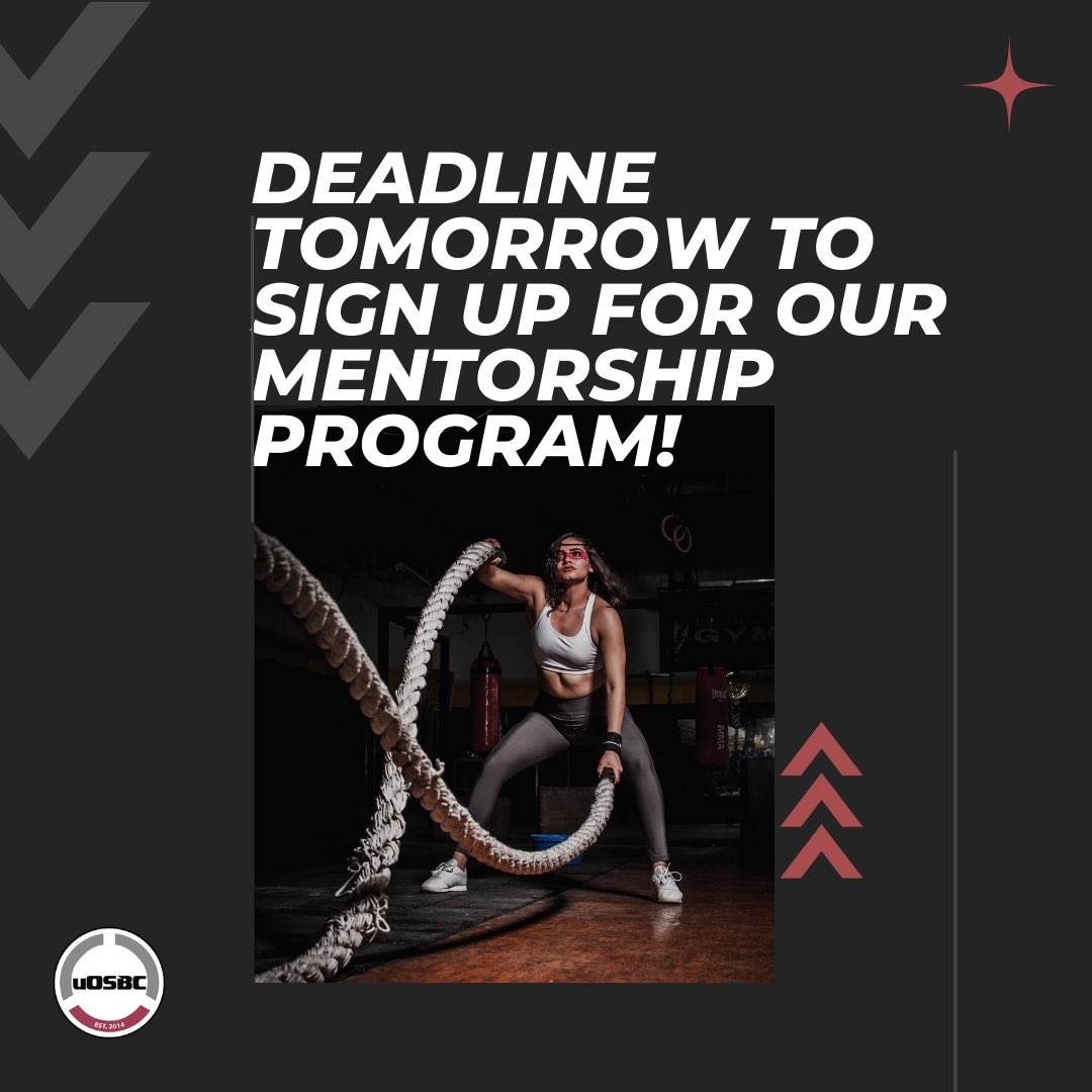 Tomorrow is the FINAL day to apply for the uOSBC’s brand new mentorship program! Applications close September 16th at 11:59 pm. This is an amazing opportunity to connect with professionals in the sports industry who may have a career that you’re interested in. Link is in bio!
