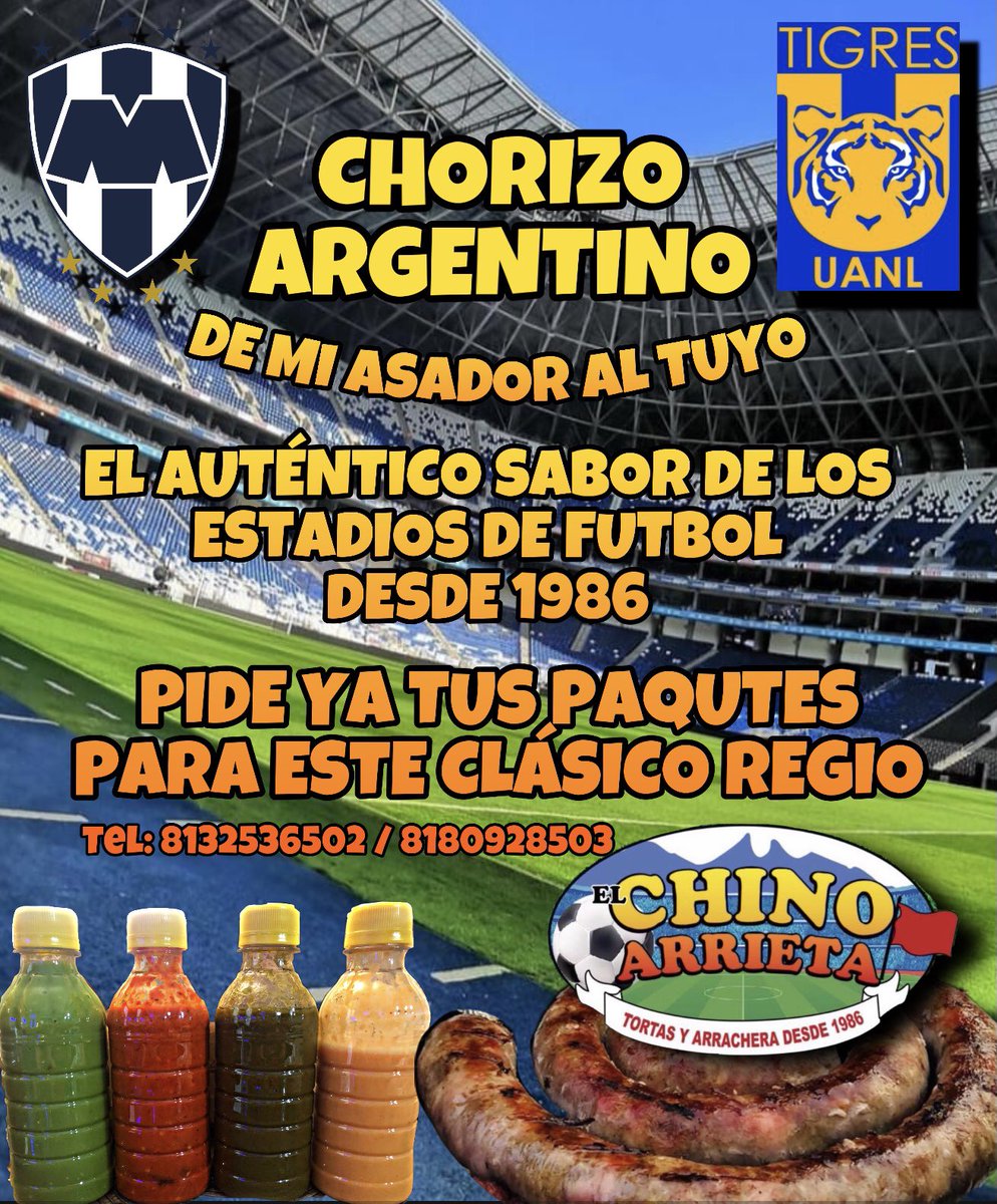 chino_arrieta's tweet photo. #ClasicoRegio
Venta de #ChorizoArgentino de mi Asador al tuyo 👏🏻🔥
El Chino Arrieta el auténtico sabor de los estadios de fútbol
📆 ¡Pide Ya! Haz tu pedido de nuestros paquetes que tenemos disponibles para que disfrutes de unas matronas #Tortas de #Chorypan desde casa https://t.co/djkuoPBrH2