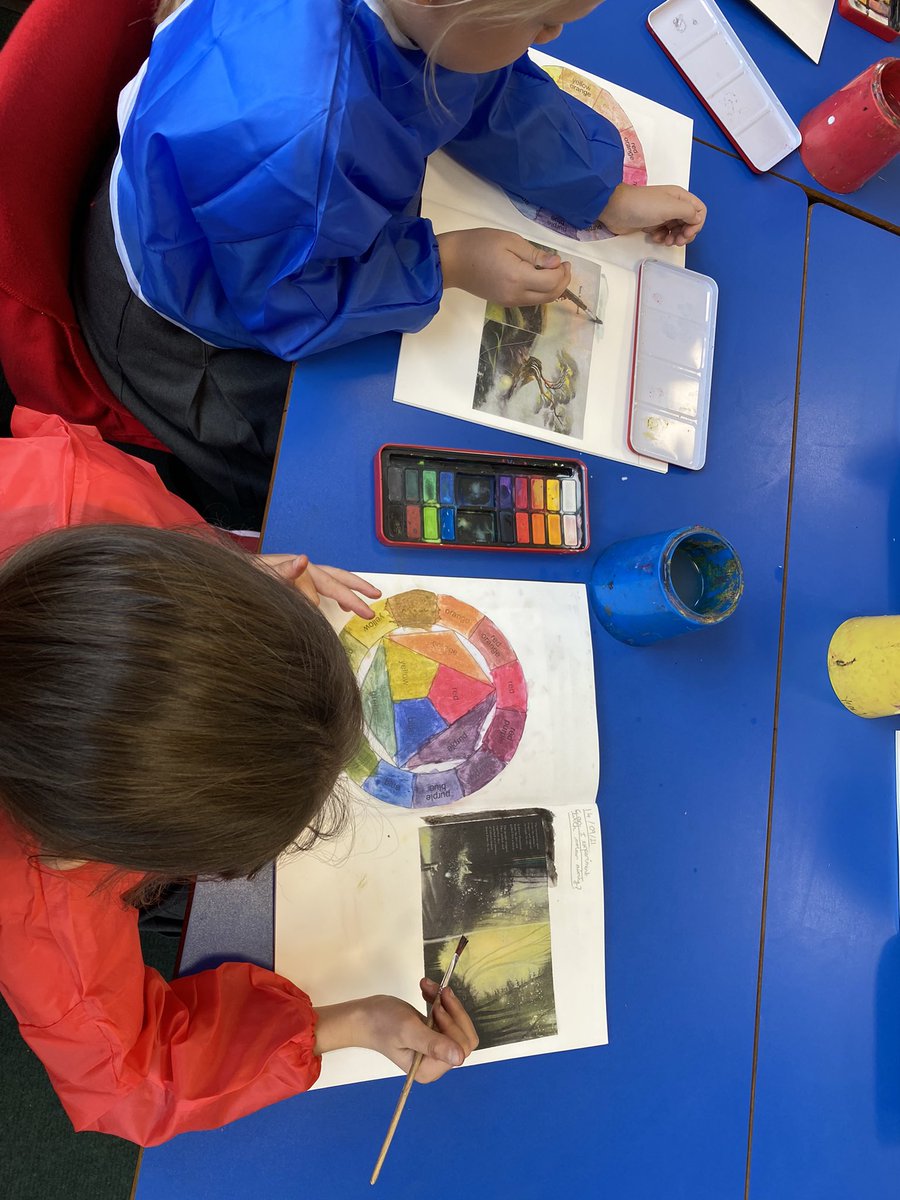 NewchurchCP's tweet photo. Year 3 have been experimenting with colour mixing. They used images from #TheWisp to create colours to match and extended the images. https://t.co/hCWxK7thsu