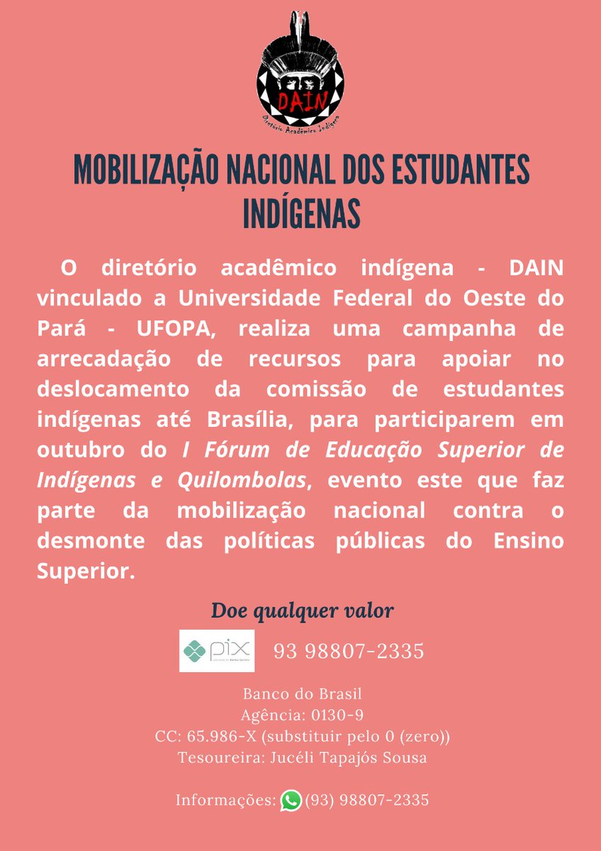 aalexandreams's tweet photo. E a luta não para! Parentes estamos em Mobilização Nacional contra o retrocesso na Educação Superior. ✊🏾🏹

O desmonte se configura, por exemplo no corte orçamentário destinado às políticas públicas de educação básica e superior à nós povos indígenas. 

1/4 https://t.co/QJzHa1ltp4