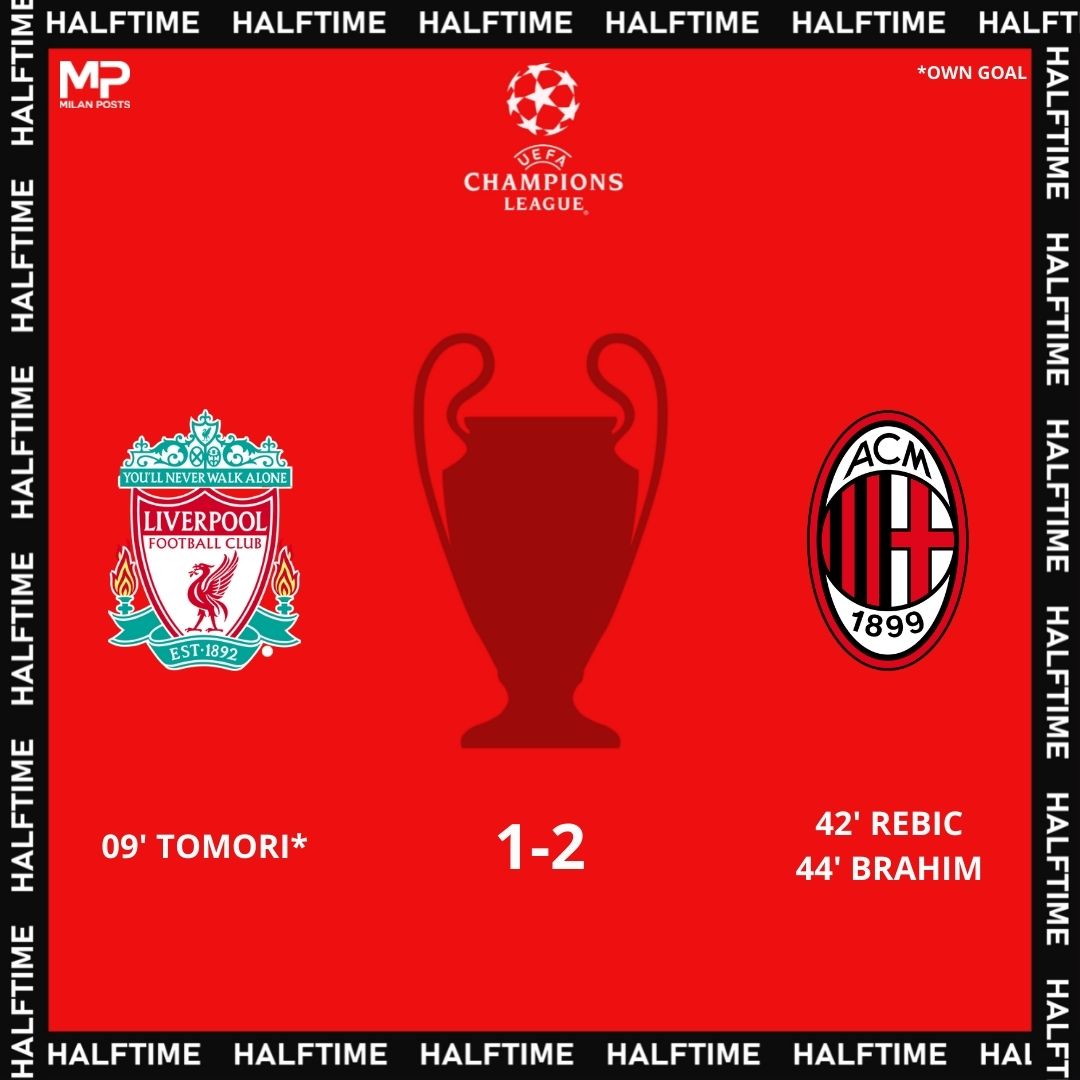 ⏱️ 45' Halftime Liverpool 1-2 AC Milan