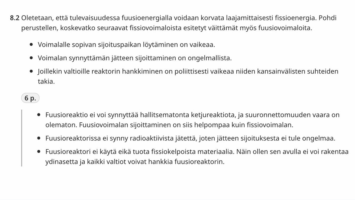 VTulkki's tweet photo. Tämän päivän fysiikan ylioppilaskokeessa oli kysymys fuusiosta. Osa mallivastauksista näyttää ikävä kyllä olevan väärin. 

https://t.co/huDuT9vxbv https://t.co/WbH6OuWHWZ