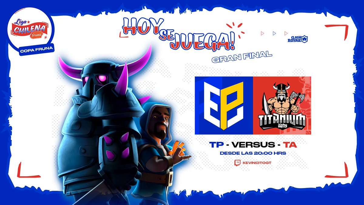 #CopaFruna | Gran Final ⚔️

Se termino la espera!!!!!!

Hoy estarán frente a frente los dos mejores equipos de la copa, ¿Quien será el campeón de la primera edición?

La trasmisión será via Twitch 🔥🔥🔥 

📽️ <a href="/kevincito_CR/">Kevincito</a> 
🗣️<a href="/Recameca/">Recameca 😈</a>
🕐 20:00 🇨🇱