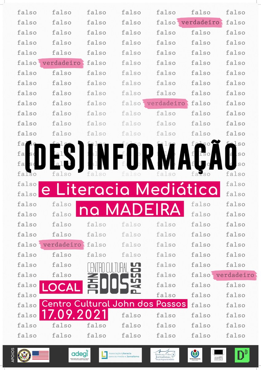 ADEGI_'s tweet photo. Falta apenas um dia para a conferência (Des)Informação e Literacia Mediática na Madeira, que terá lugar dia 17, no CC John dos Passos, na Ponta do Sol. Com o apoio da @USEmbPortugal , em parceria com @SindicatoJorn  @wikimediapt , @uaberta Inscreva-se! 😊 https://t.co/SB9tKzrt1C https://t.co/lqc9wVSuwk