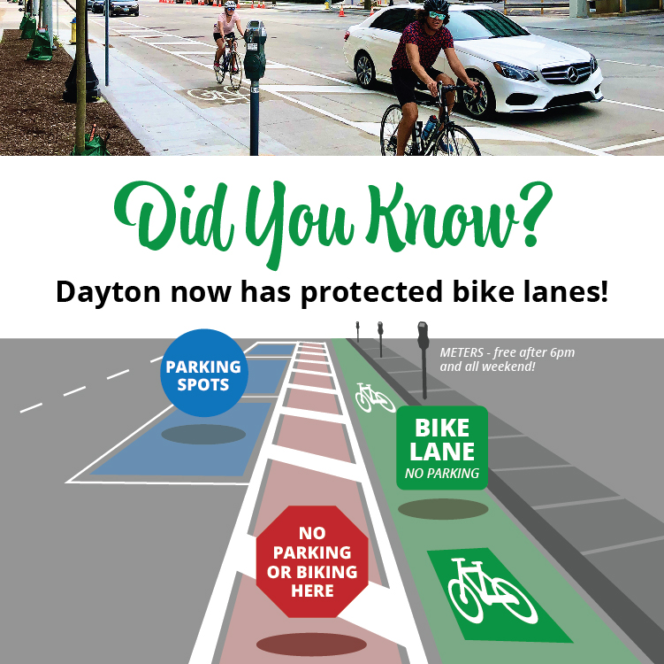 UPDATE: The P stands for Parking!
Newer bike lanes in downtown are still a learning curve to not park next to the curb. Parking spaces are away from the curb to create a barrier between the bike lane and moving traffic.
Thanks for spreading the word to help us keep bikers safe!