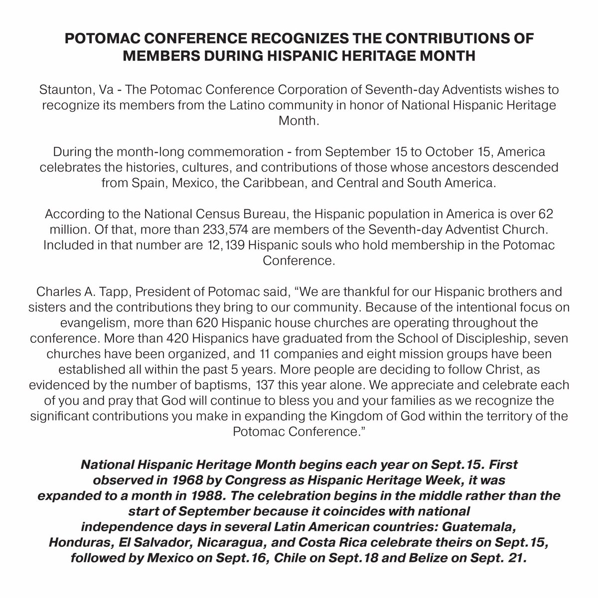 PotomacConf's tweet photo. The Potomac Conference wishes to recognize its members from the Latino community in honor of National Hispanic Heritage Month! #PotomacPeople https://t.co/gV5JpURE4C