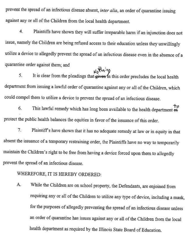QuincyTeaParty's tweet photo. #TomDevore Our attorney won another TRO (Effingham Co, IL), but this cited "Quarantine by definition." That means: Masking, Testing, & even Vaccinations requires a Judge Signed “Order of Quarantine” issued by Local Health Dept!!! https://t.co/XHNe6CSqR2